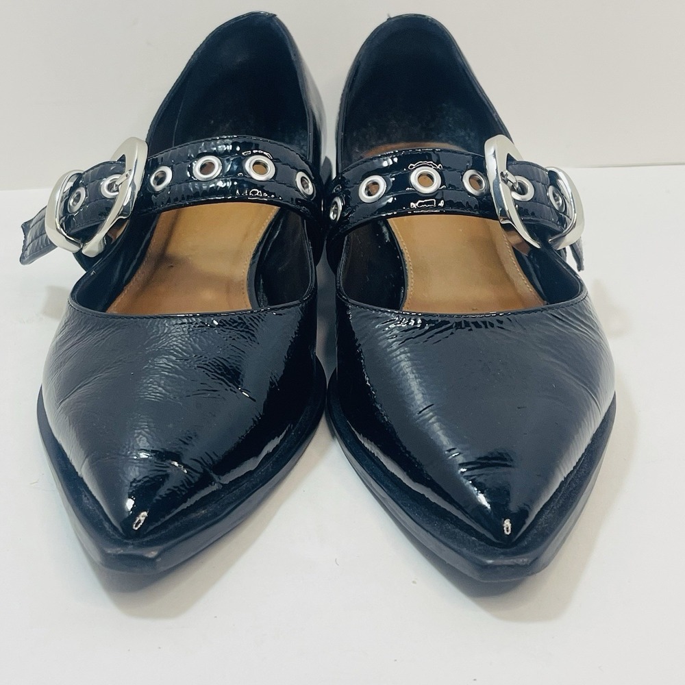 Maeve Pointed-Toe Moto Mary Jane Flats Black Patent Leather – Size 40  US 9-9.5 - Picture 2 of 9